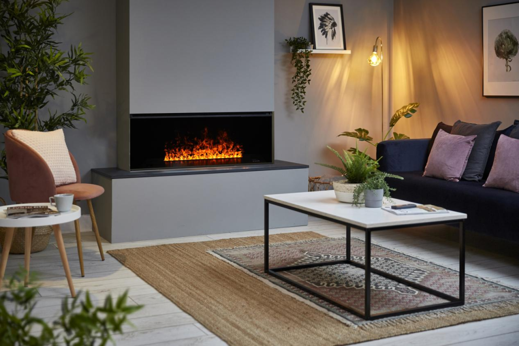 Modern Interior Designs Trendy With Electric 3D Water Vapor Fireplaces